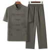 Moda nacional algodón lino estilo chino tang traje casual ropa de hombre verano medio viejo estilo étnico manga corta abuelo daddy slim details Picture